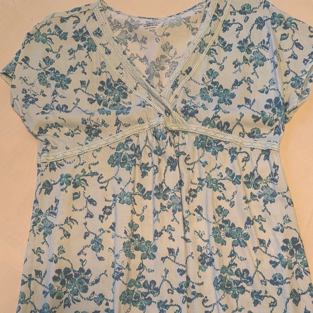 Garnet Hill floral print size XS green cotton nightgown